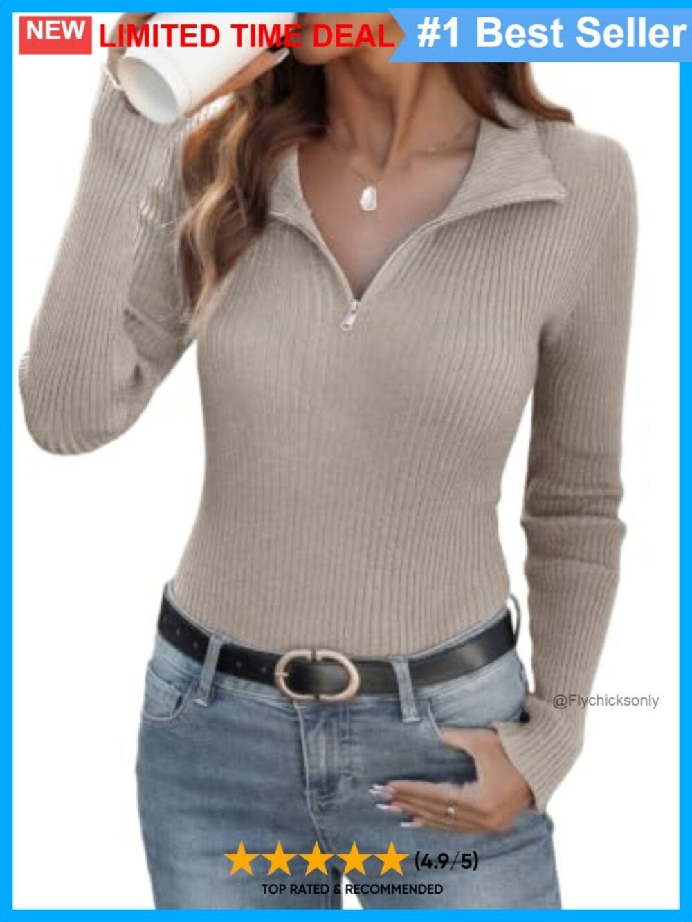Womens Long Sleeve Quarter Zip Knit Sweater Fitted Business Casual Pullover